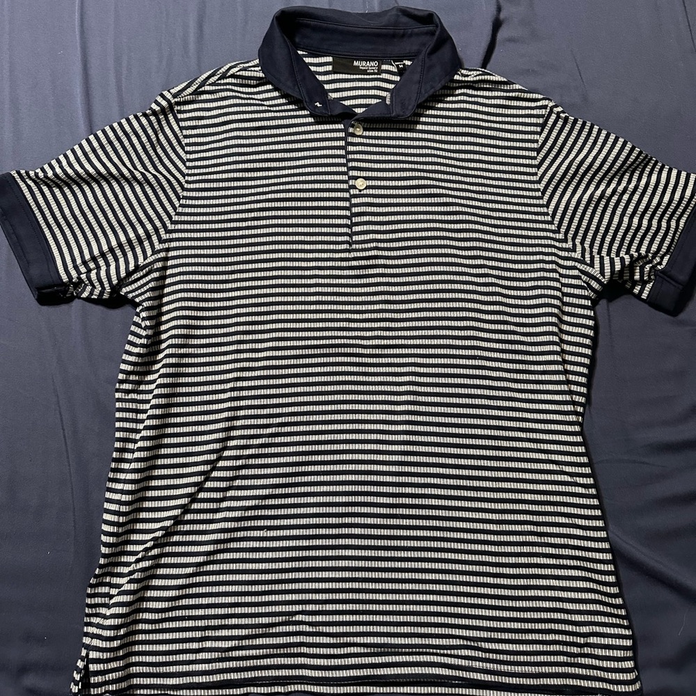 Murano liquid luxury navy and white short sleeve polo. Slim fit Medium